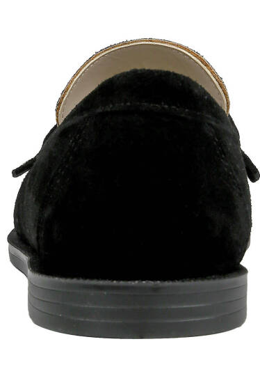 Kadın Vegan Deri Siyah Loafer - Black Floral Tasarım - 5