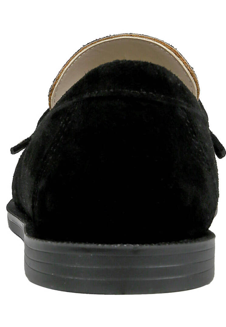 Kadın Vegan Deri Siyah Loafer - Black Floral Tasarım - 5