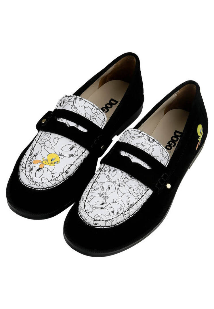 Kadın Vegan Deri Siyah Loafer - Warner Bros Looney Tunes Tweety Tasarım - 1