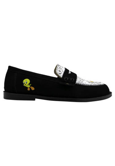 Kadın Vegan Deri Siyah Loafer - Warner Bros Looney Tunes Tweety Tasarım - 7