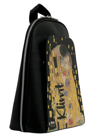 Kadın Vegan Deri Siyah Sırt Çantası - Gustav Klimt The Kiss Muse Tasarım - 2