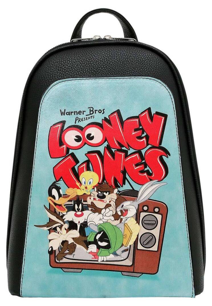 Kadın Vegan Deri Siyah Sırt Çantası - Warner Bros Looney Tunes The Toon Parade Tasarım - 1