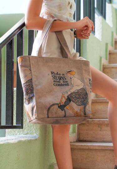 Kadın Vegan Gri Large Tote Bag - Rider Woman Tasarım - 8