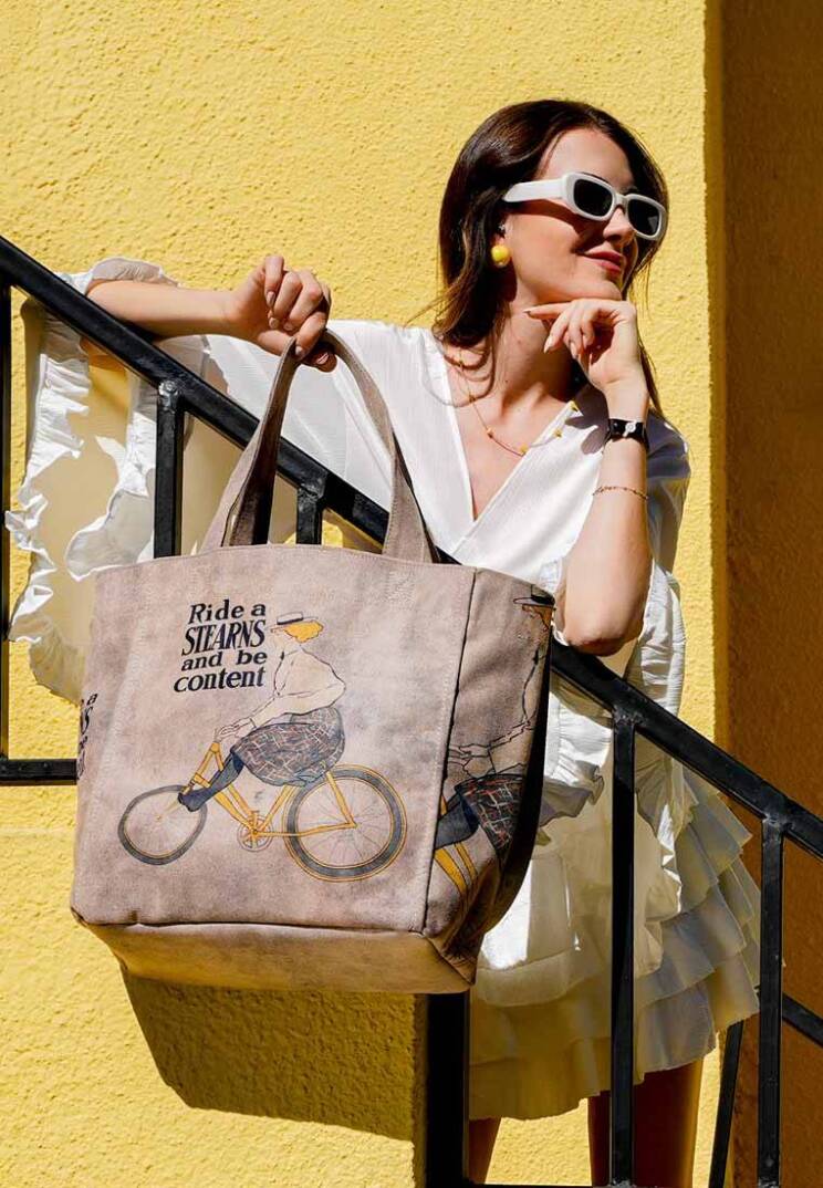 Kadın Vegan Gri Large Tote Bag - Rider Woman Tasarım - 10