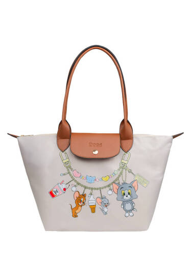 Kadın Vegan Krem Large El Çantası - Warner Bros Looney Tunes Tom&Jerry Charms Tasarım (1)