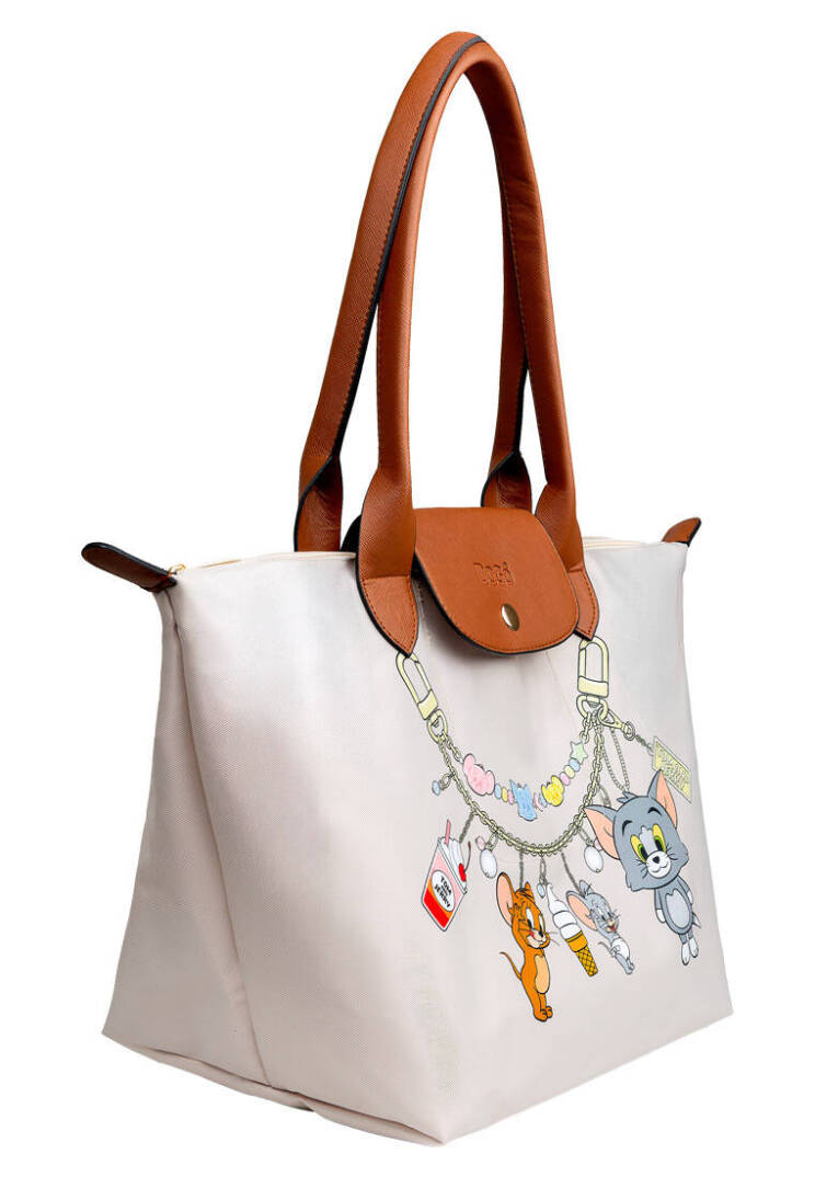 Kadın Vegan Krem Large El Çantası - Warner Bros Looney Tunes Tom&Jerry Charms Tasarım - 3