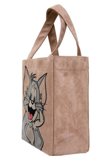 Kadın Vegan Krem Large Tote Bag - Warner Bros Smiles and Whiskers Tasarım - 6