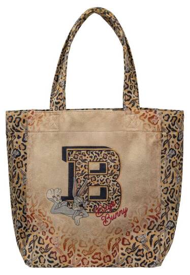 Kadın Vegan Krem Leopar Large Tote Bag - Warner Bros Looney Tunes Leopard Bugs Bunny Tasarım - 4