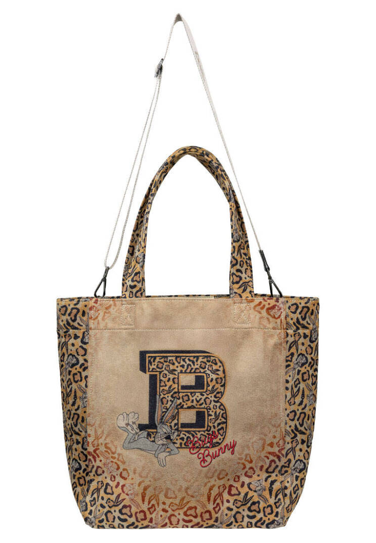 Kadın Vegan Krem Leopar Large Tote Bag - Warner Bros Looney Tunes Leopard Bugs Bunny Tasarım - 8