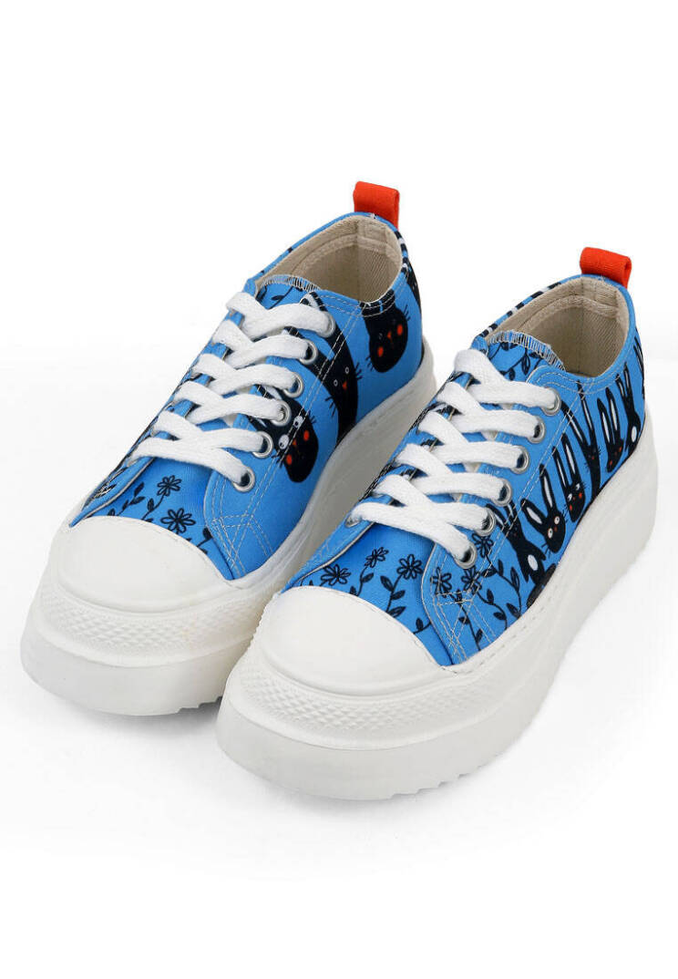 Kadın Vegan Mavi Kalın Taban Sneakers - Line of Rabbits Tasarım - 2