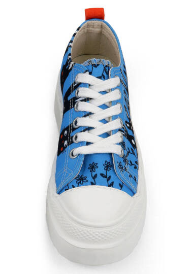 Kadın Vegan Mavi Kalın Taban Sneakers - Line of Rabbits Tasarım - 5