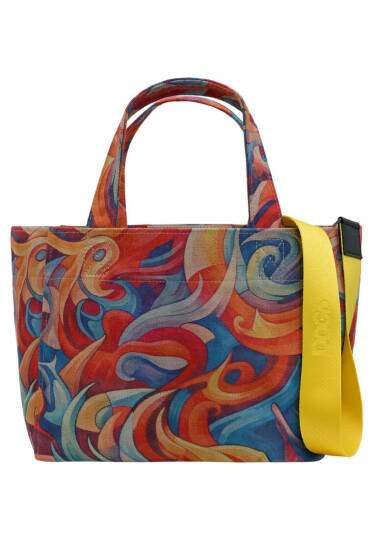 Kadın Vegan Mavi Medium Tote Bag - Spirals of Colour Tasarım - 2
