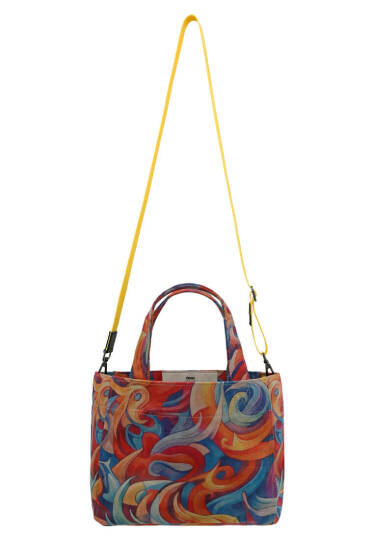Kadın Vegan Mavi Medium Tote Bag - Spirals of Colour Tasarım - 3
