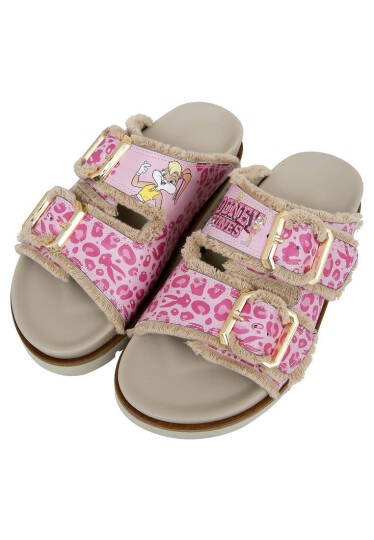 Kadın Vegan Pembe Leopar Terlik - Warner Bros Looney Tunes Bugs Bunny Pink Leopard Bunny Tasarım (1)