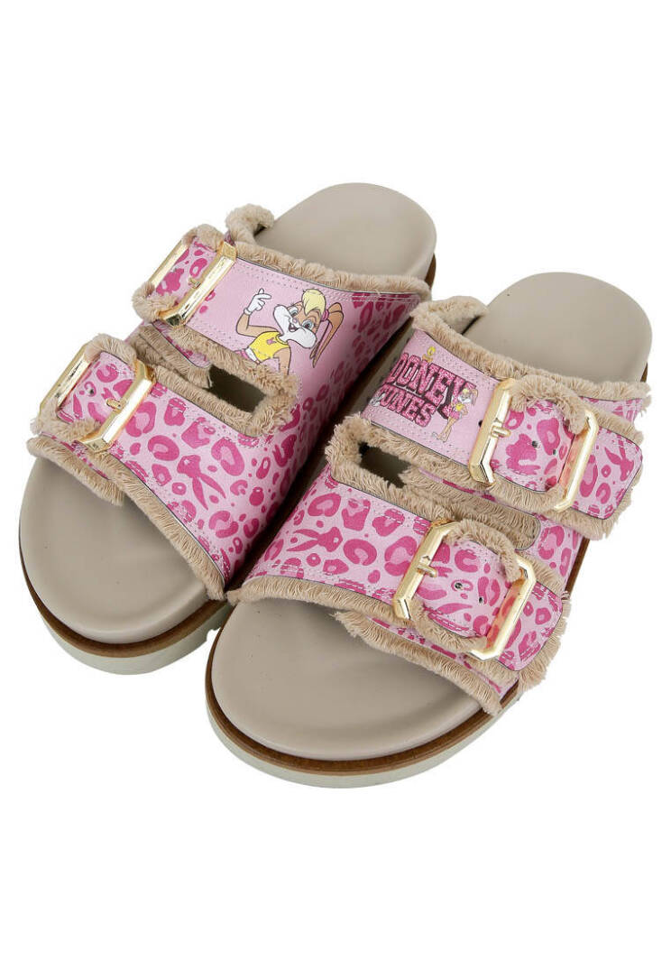 Kadın Vegan Pembe Leopar Terlik - Warner Bros Looney Tunes Bugs Bunny Pink Leopard Bunny Tasarım - 2
