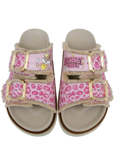 Kadın Vegan Pembe Leopar Terlik - Warner Bros Looney Tunes Bugs Bunny Pink Leopard Bunny Tasarım - 4