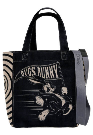 Kadın Vegan Siyah Large Tote Bag - Warner Bros Whats Up, Bag! Tasarım