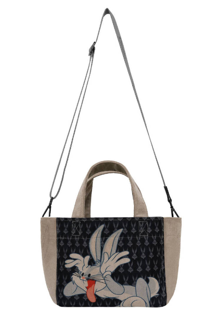 Kadın Vegan Siyah Medium Tote Bag - Warner Bros Bugs Bunny Playful Bugs Tasarım - 2