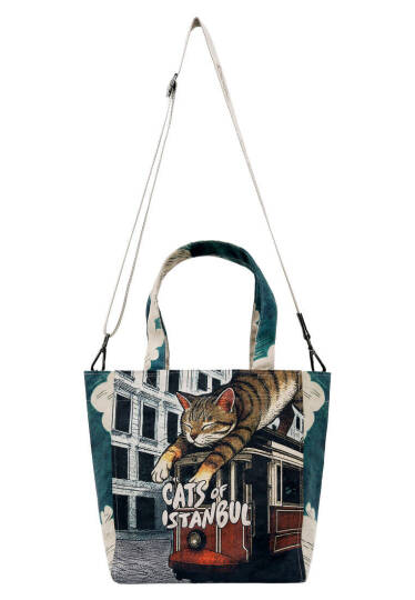 Kadın Vegan Turkuaz Large Tote Bag - Tram Nap Tasarım - 3