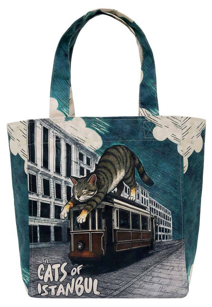 Kadın Vegan Turkuaz Large Tote Bag - Tram Nap Tasarım - 4
