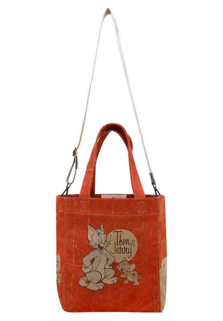 Kadın Vegan Turuncu Large Tote Bag - Warner Bros Tom & Jerry Tasarım - 3