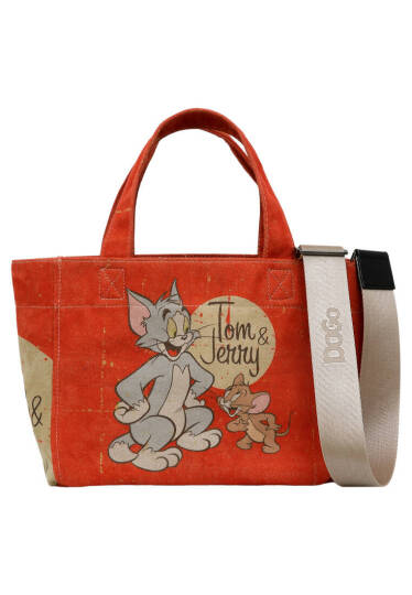 Kadın Vegan Turuncu Medium Tote Bag - Warner Bros Tom & Jerry Tasarım