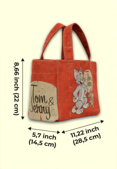 Kadın Vegan Turuncu Medium Tote Bag - Warner Bros Tom & Jerry Tasarım - 10