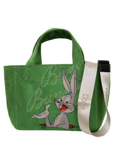 Kadın Vegan Yeşil Medium Tote Bag - Warner Bros Bugs Bunny Bunny Talk Tasarım