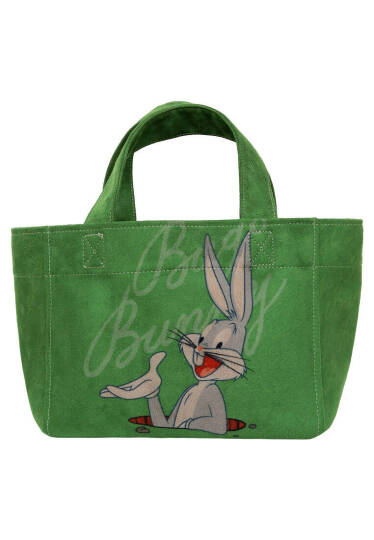 Kadın Vegan Yeşil Medium Tote Bag - Warner Bros Bugs Bunny Bunny Talk Tasarım - 3