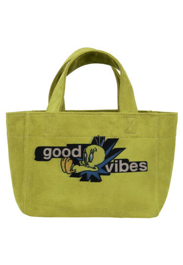 Kadın Vegan Sarı Medium Tote Bag - Warner Bros Tweety Good Vibes Only Tasarım - 4