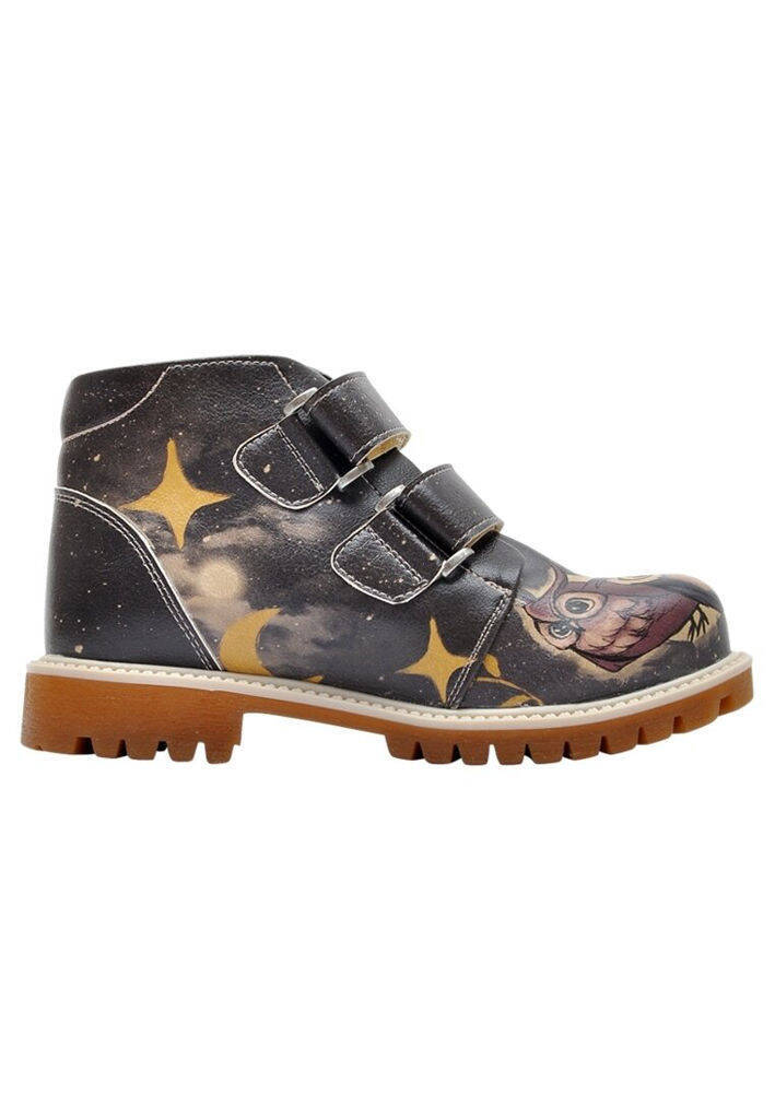 Kids Vegan Leather Black Casual Boots - Owls Family - 4