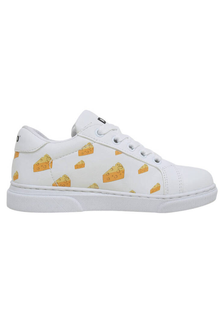 Unisex Kids Vegan Leather White Sneakers - Mission Cheese Possible - 4