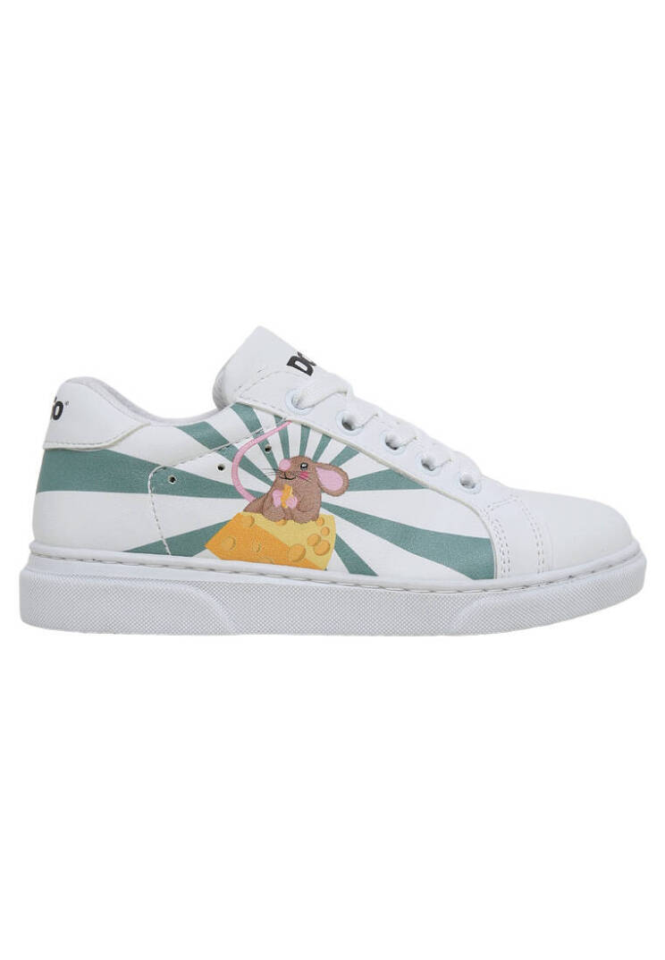 Unisex Kids Vegan Leather White Sneakers - Mission Cheese Possible - 6