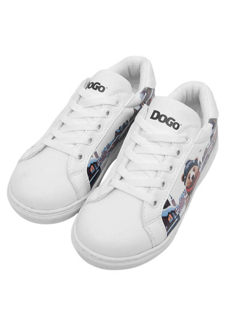 Unisex Kids Vegan Leather White Sneakers - Mr Bear - 3