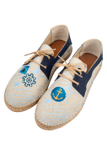 Men Vegan Blue Lace-Up Espadrilles - Patches