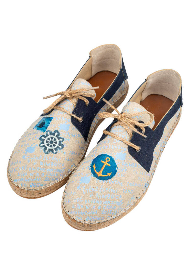 Men Vegan Blue Lace-Up Espadrilles - Patches - 1