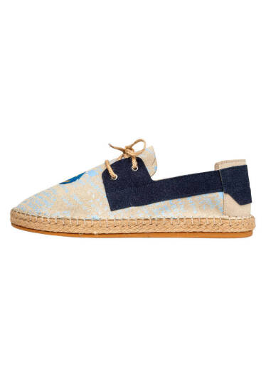 Men Vegan Blue Lace-Up Espadrilles - Patches - 3