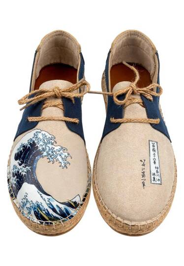 Men Vegan Cream Lace-Up Espadrilles - Japanese Waves - 2