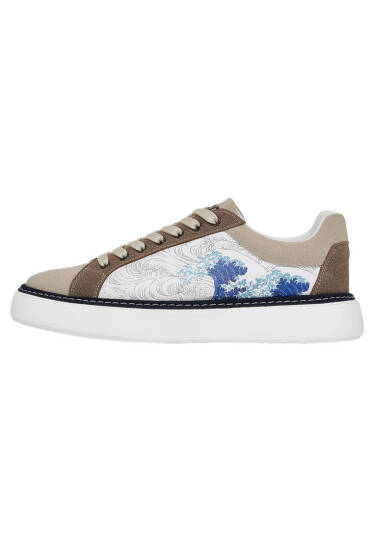 Men Vegan Leather Beige Sneakers - Japanese Waves