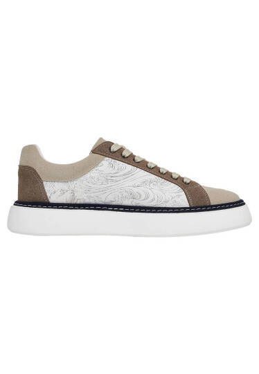 Men Vegan Leather Beige Sneakers - Japanese Waves - 3