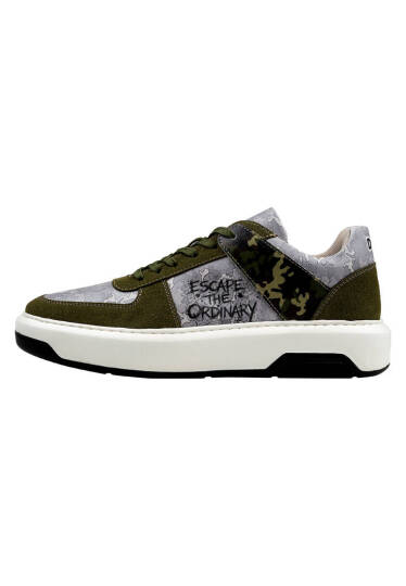Men Vegan Leather Grey Sneakers - Ordinary Camo