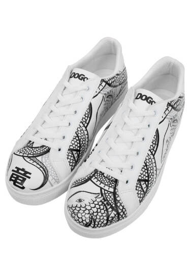 Men Vegan Leather White Casual Sneakers - The Power Of The Dragon
