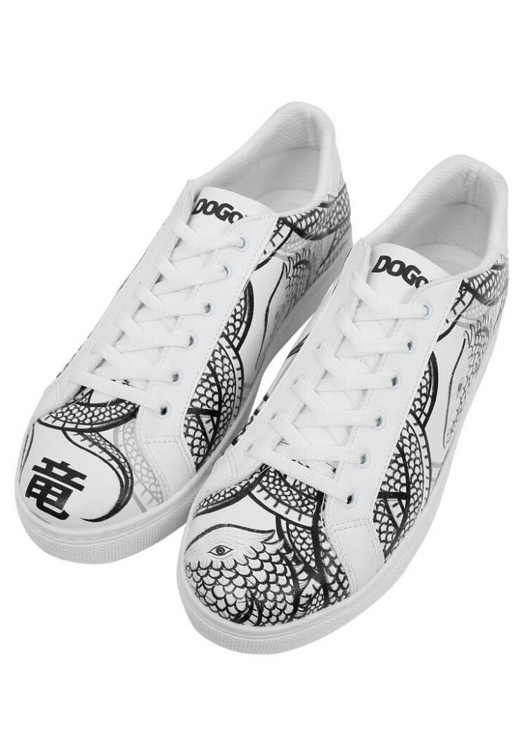 Men Vegan Leather White Casual Sneakers - The Power Of The Dragon - 1