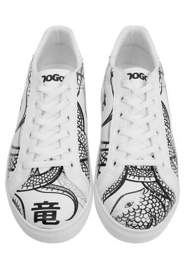 Men Vegan Leather White Casual Sneakers - The Power Of The Dragon - 3