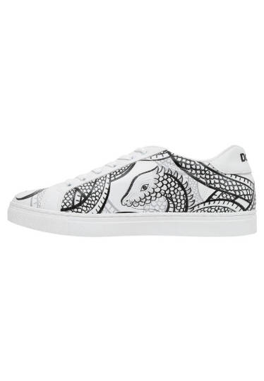 Men Vegan Leather White Casual Sneakers - The Power Of The Dragon - 5