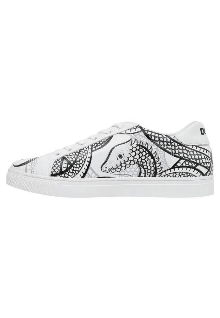Men Vegan Leather White Casual Sneakers - The Power Of The Dragon - 5