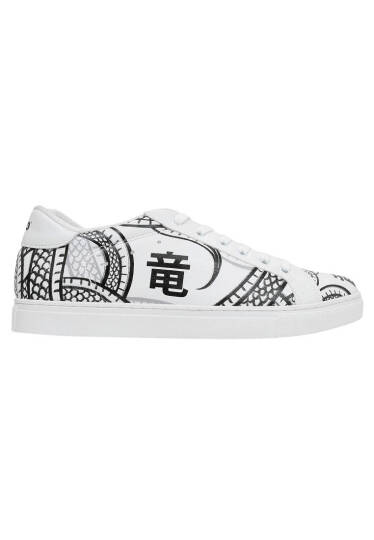 Men Vegan Leather White Casual Sneakers - The Power Of The Dragon - 6