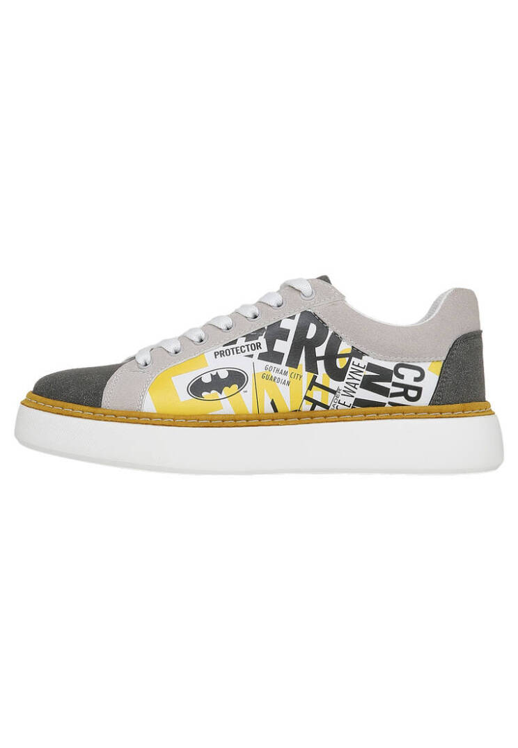 Men Vegan Leather White Sneakers - Warner Bros Batman Collage Tasarım - 1