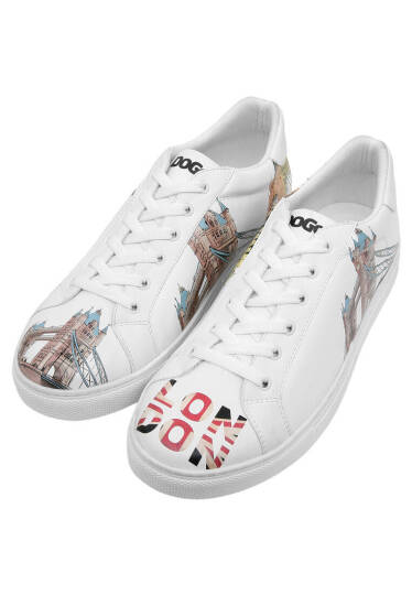 Men Vegan Leather White Sneakers - Its the Time for London - 2