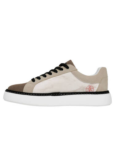 Men Vegan Leather White Sneakers - Japanese in Red - 6